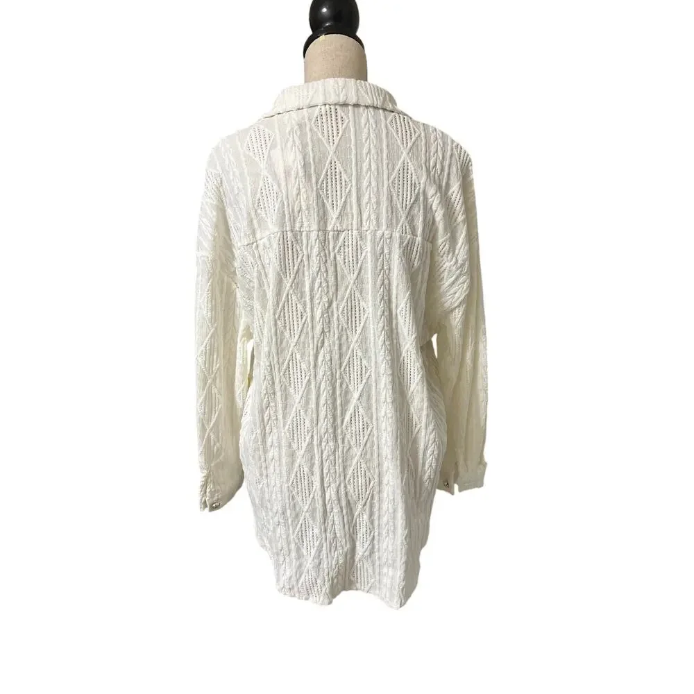 Liwisi Cream Textured Button Down Blouse – Size M – NWT - Picture 3 of 8